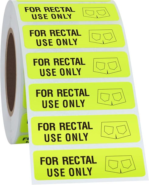 Hybsk Rectal Use Only Stickers, 1.5" x 0.375" Fluorescent Yellow with Permanent Adhesive, 500 Labels Per Roll