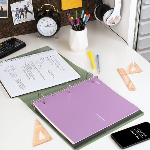 Five Star Spiral Notebook + Study App, 1 Subject, Graph Ruled Paper, 8-1/2" x 11", 100 Sheets, Amethyst Purple