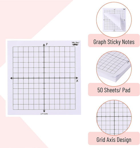 Mr. Pen- Graph Paper Sticky Notes, 6 Pads, 3x3 Inch, Math Graph Paper, Grid Sticky Notes