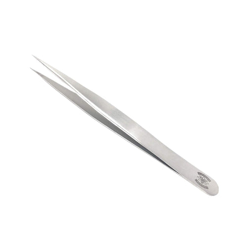 Stainless Steel Serrated Lab Forceps with Straight, Medium-Pointed Tips - 4.75in Length