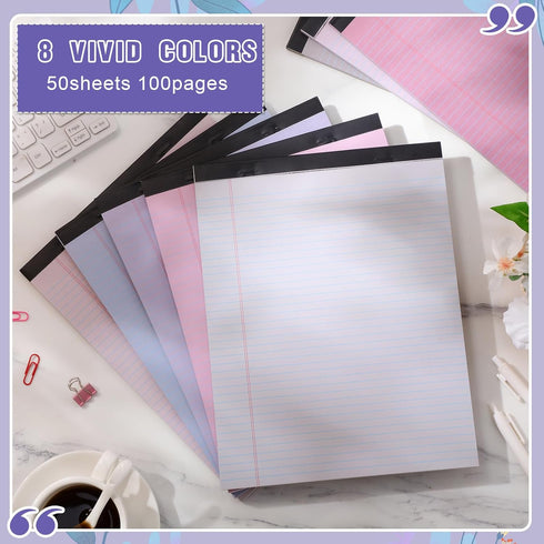 Fuutreo 8 Pcs 8.5'' x 11'' Colored Legal Pad Writing Pads, Narrow Ruled 50 Sheets, Office Supplies, Taro Color