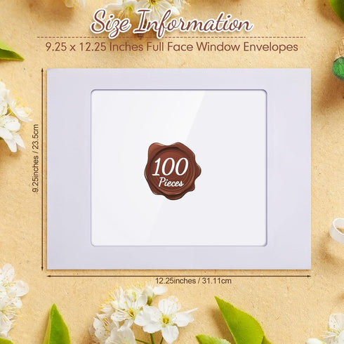 Ctosree 37lb Full Face Window Envelopes, Bright White Booklet with Clear Full Window, 9 x 12 Inch (100 Pcs)