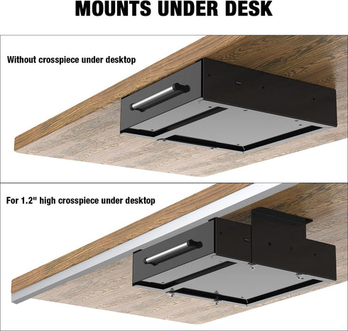 Under Desk Drawer Storage, Pull-Out Hidden Counter Drawer, Metal Sliding Organizer, Optional Bracket Height, Black