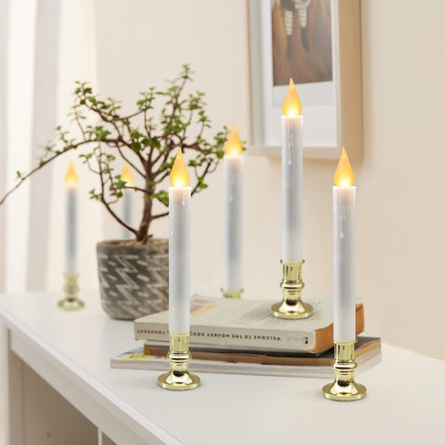Pack 2 5/19 FURORA LIGHTING LED White Taper Candles with Gold Holders of with Timer, Elegant Flameless Glow for Home