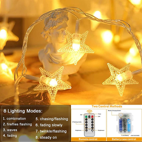 YoTelim 33FT Star String Lights, Battery Operated Waterproof 100 LED Fairy Christmas Lights with Remote Control, Warm