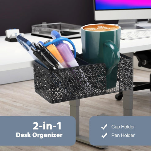 Desk Organizer Clip on Desk Cup Holder Pencil Holder for Desk Storage Beverages Phone Holder Desk Organizer and Accessories Office School Home by Aurynns