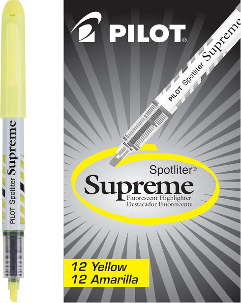 Pilot Spotliter Supreme Fluorescent Highlighters, Chisel Tip, Yellow, 12-Pack
