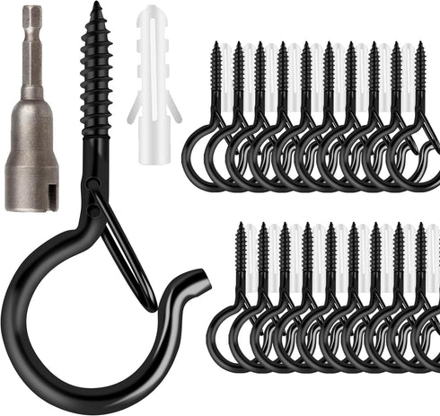 FSAH 36 PCS Q-Hanger Hooks with Safety Buckle, Windproof Screw Hooks for Outdoor