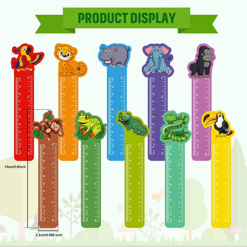 Frienda 50 Pieces Cute Animals Bookmarks Ruler for Kids, Jungle Animal Party Favor, 10 Styles