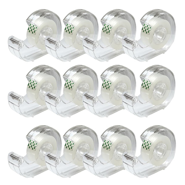 Transparent Tape with Dispenser, Clear Tape Rolls Refill for Office, Home, School, 3x4" x 1000inches, 12 Rolls