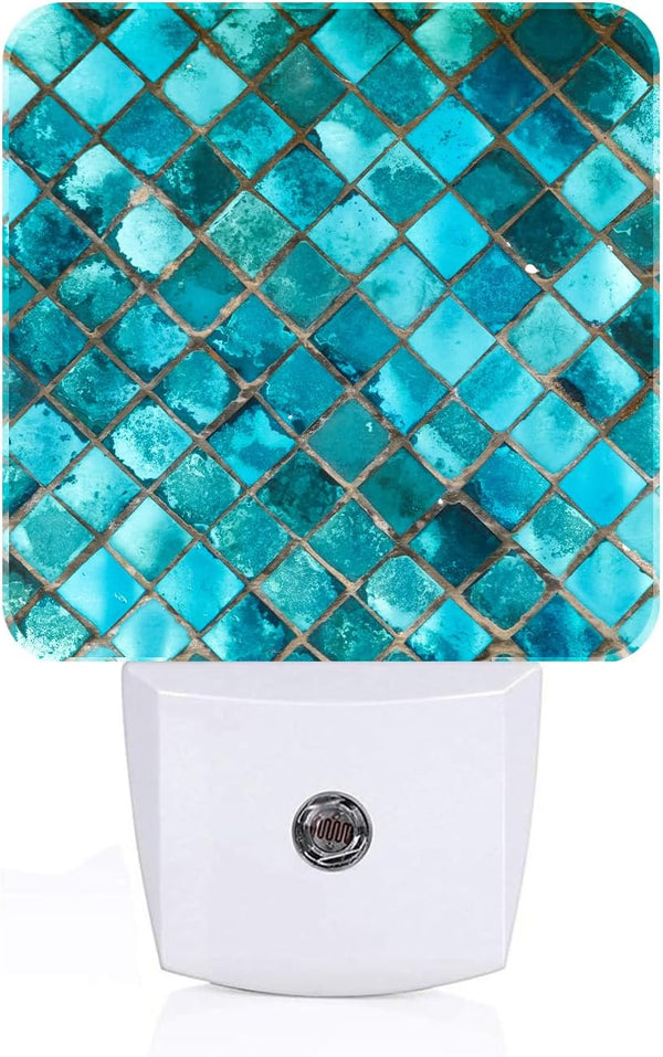 FSHVQKD Turquoise Blue Night Light,Plug Into Wall Decor for Stairway,Hallway,Kitchen,Dusk to Dawn Sensor