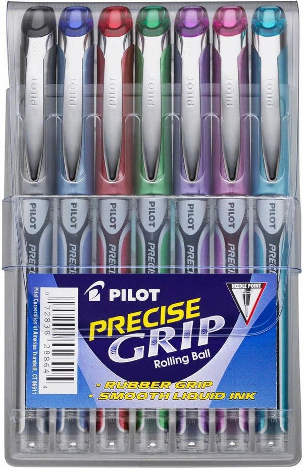 Pilot Precise Grip Liquid Ink Rolling Ball Stick Pens, Pack of 7, Extra Fine Point 0.5 mm, Assorted Colors