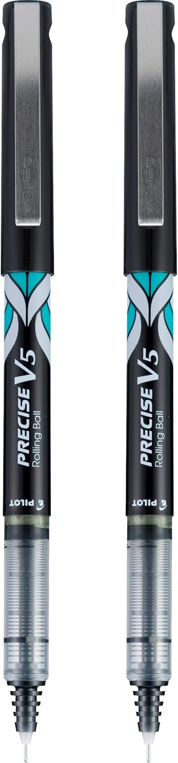 Pilot Precise V5 Deco Collection Liquid Ink Rolling Ball Pens, Extra Fine Point 0.5 mm, Black, 2 Pack
