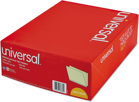 Universal UNV13330 Deluxe Reinforced Straight End Tab Folders - Manila, Letter Size (100/Box)