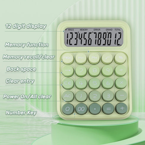 Mechanical Switch Calculator with Big Buttons, 12 Digits, Large LCD Display, Cute Pink Desktop Calculator for Office,