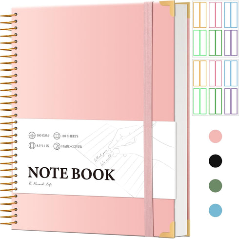 Pink Spiral Notebook - College Ruled, 8.5" x 11", 200 Pages, Large Hardcover Notebooks for School Supplies