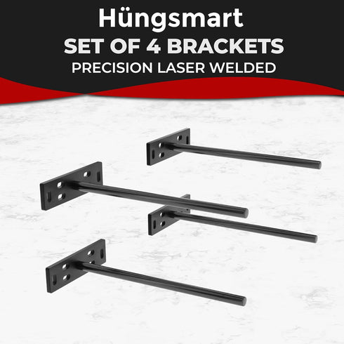 Set 4 (1/4 inch (10 inch of Floating Shelf Brackets Heavy Duty Thick Baseplate) Painted Black Mild Steel/Bracket