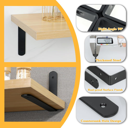 Support,10x6x1.2 Inch Upgraded(Pack 4) Alise Floating Shelf Brackets,Black Bracket for Shelves Heavy Duty L Wall