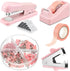 Office Supplies Set Desk Accessory Kit, Includes Stapler, Tape Dispenser, Clips, for Women Christmas Gift (Pink)
