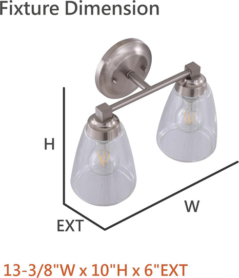 Aspen Creative 62732-09-2, 13 3/8" Two-Light Metal Bathroom Vanity Wall Light Fixture, Wide, Transitional Design