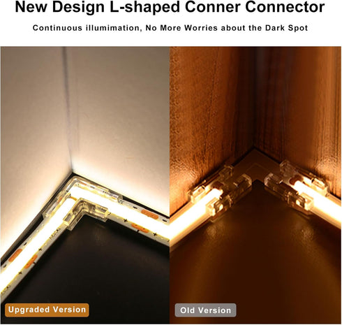20pcs COB LED Light Strip Connectors, 8mm 2Pin, L-Shaped/Corner Connector LED Tape Light Connectors for DIY COB/SMD