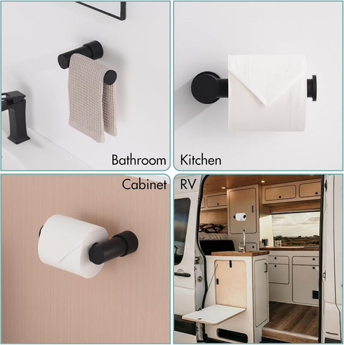 5 Inch (2 Pack) Bathroom Toilet Paper Holder, Modern Matte Black Tissue Roll Holder Wall Mounted, Paper Towel Holder