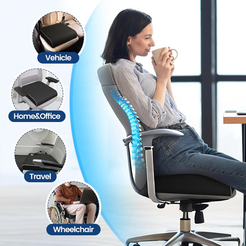 SweetSlubr Tailbone Seat Cushion for Pain Relief, Office Chair Cushion, Memory Foam Large Cushion with Non-Slip Cover