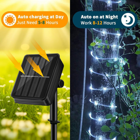 39FT 100LEDs,IP65 LairtPOW Solar Rope Lights Waterproof Outdoor String Light, Palm Tree Lights for Party Garden Yard