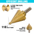 DURATECH 6-Piece Step Drill Bit Set with Automatic Center Punch, 50 Sizes in High Speed Steel, Titanium Coated, Storage