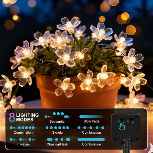 Vruxuri 2 Pack 52FT 120 Total LED Solar String Lights Outdoor Waterproof Flower Fairy Lights for Garden Fence Patio