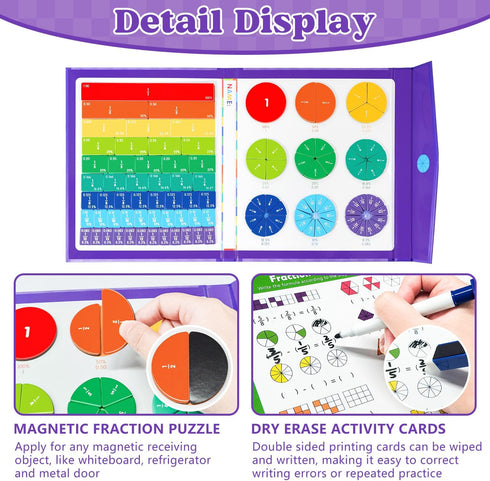 HEGYINI Magnetic Fraction Educational Puzzle STEM Toys Fraction Tiles and Fraction Circles Book Fraction Manipulatives