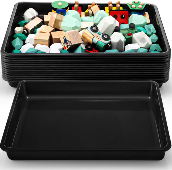 Maitys 15 Pcs Flat Plastic Trays, 16.1 x 11.8'' Stackable Classroom Bins for Office Home Organizer Supplies