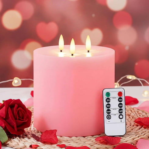 Retisee Valentine's Day Pink Extra Large Flameless Candles 6'' x 6'' LED