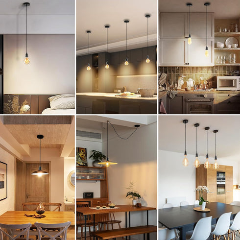 1-Light 4.92ft, E26 E27 Mini Pendant Light Kit, Adjustable Pendant Lights Cord Pearl Black Ceramic Socket Black Ceiling
