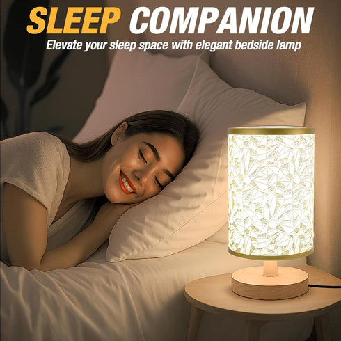 EZIYIN Bulb Desk Lamp LED Included, Small Bedside Table Lamp Plug-in - Classic Wood Base with Flaxen Fabric Shade