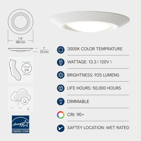 14550S-15 6 3000K, 925 90 T24 (1) Sea Gull Lighting Generation Lighting Traverse Lyte Round in. Canless Integrated LED