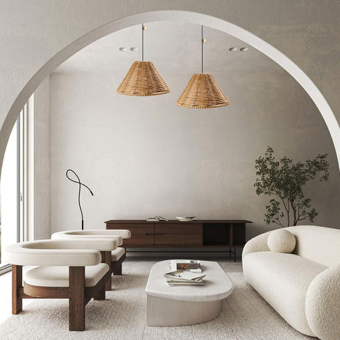 CHGCRAFT Empire Clip-On Chandelier Lamp Shades Cone Natural Rattan Lamp Shades Replacement Clip on Lamp Shade for Floor