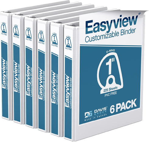 EasyView Premium 1-Inch Binders with Clear-View Covers, 3-Ring Binders for School, Office, or Home (Pack of 6)