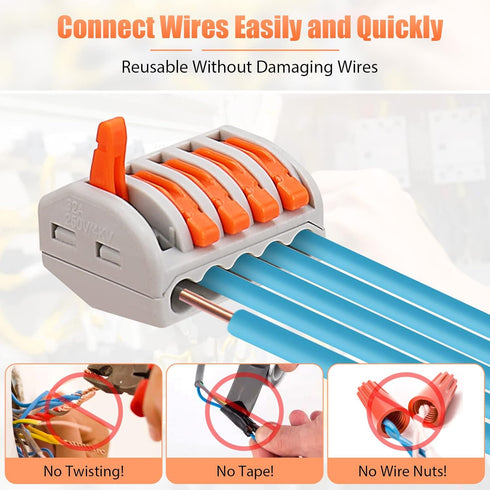 60Pcs Lever Nuts Wire Connectors, 2 3 5 Port Compact Splicing Electrical Wire Connector Assortment Kit for 28-12 AWG