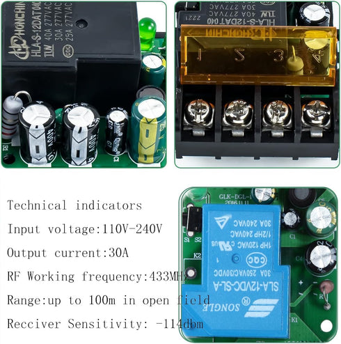 AC110V kit,AC110V/120V/240V/30A 328FT Wireless Light Switch and Receiver Relay RF Remote Control with Long Range