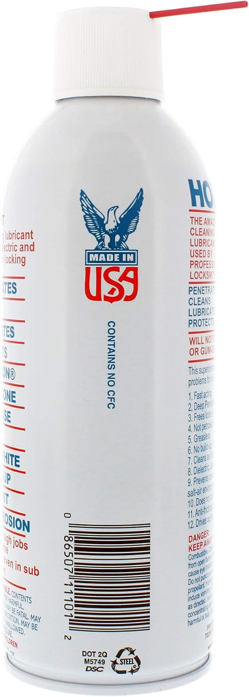 11 oz Houdini Lock Lube Professional Lock Lubricant Spray, - Greaseless, Graphite-Free, Dielectric Cleaner & Protectant