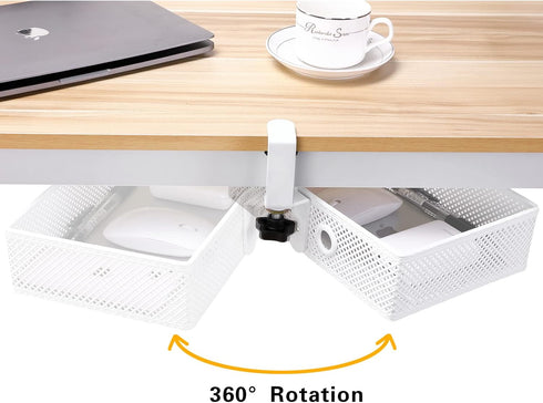 Mesh Desk Organizer and Clamp-on Swivel Pencil Drawer, Extra Sturdy C-Clamp Mount System for Home Office Storage