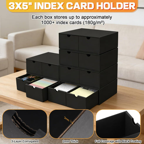aopule 6 Packs Box,3x5 Lid,2-Compartment 3'x5' Index Cards Index Card Holder with Black Index Card Storage Organizer