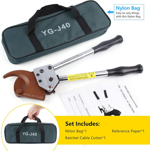 Yangoutool Heavy-Duty Ratcheting Cable Cutters for Large Copper, Aluminum, Armored Cables - J40 Wire Cutter