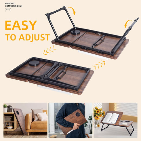 Adjustable Wooden Lap Desks for Bed, Desk with Built-in Cup Holder
