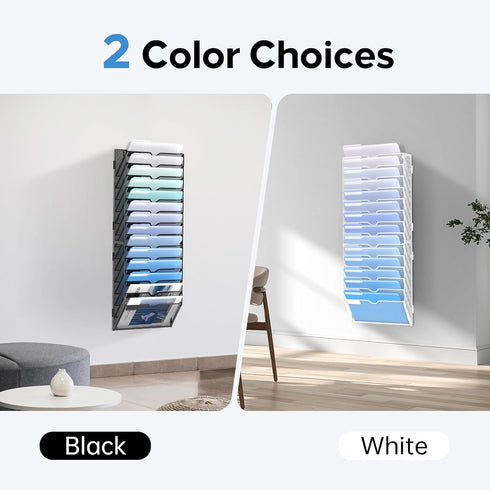 Wall File Organizer, 14 Tier Hanging Wall File Holder, Mail Organizer Wall Mounted for File Folder, Black 2 Pack