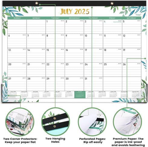 Desk Calendar 2025-2026, 18 Months from July 2025 to December 2026, 17" x 12", Large Ruled Blocks