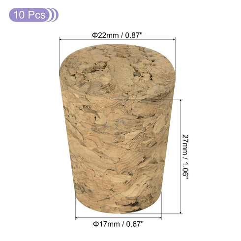 MECCANIXITY Tapered Cork, 22x17x27mm Wooden Leakproof Soft Cork Stoppers for Wine Beer Bottle Crafts Corks Plug Replacement Laboratory Supplies, Dark Wood Color, Pack of 10