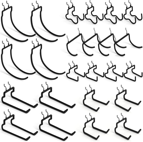 INCLY 24 Pack Heavy Duty Large Black Pegboard Hooks, 1/4 Inch Utility Hook Accessories for Hanging Tools