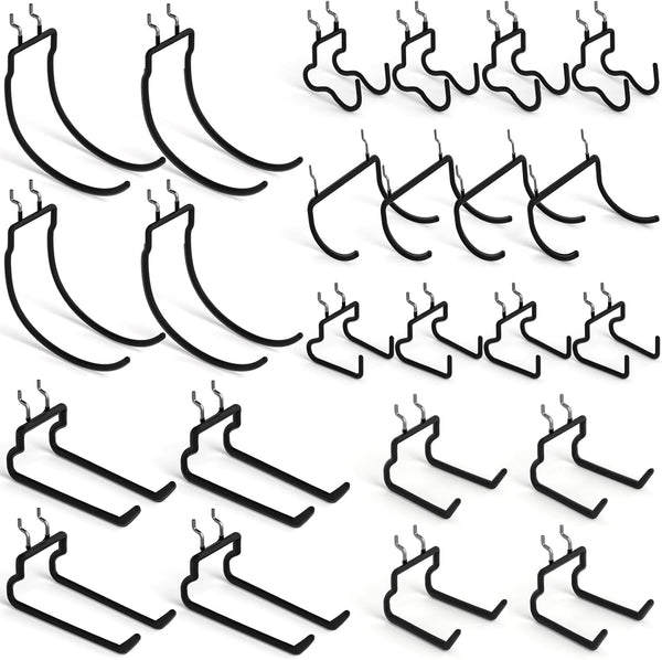 INCLY 24 Pack Heavy Duty Large Black Pegboard Hooks, 1/4 Inch Utility Hook Accessories for Hanging Tools